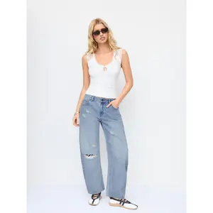 Cider Denim Low Rise Ripped Barrel-leg Cropped Oversized Jeans