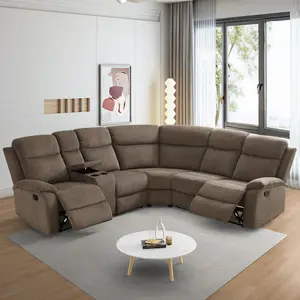 3-Piece Brown Stripe Fabric Intelligent Recliner Sofa Set - Luxury Indoor Living Room Furniture, Brown-Toned, Chic, Durable, Multi-Functional Sofa Sets, Brown-Toned Sofa Sets, Chic Sofa Sets