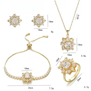 5PCS Flower Rotating Jewelry Set, Necklace for Women, Trendy Flower Rotating Earrings Ring Necklace Bracelet, Micro-inlaid Zircon Choker