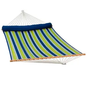 Algoma Net  13 ft. Quilted Hammock with Matching Pillow, Blue - Aarondace Ocean Stripe