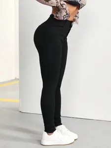 Women's Solid High Waist Skinny Fit Minimalist Pants, Elegant Fashion Casual Pocket Trousers for Daily Outdoor Wear, Women's Bottoms for All Seasons Casual Comfy Trouser