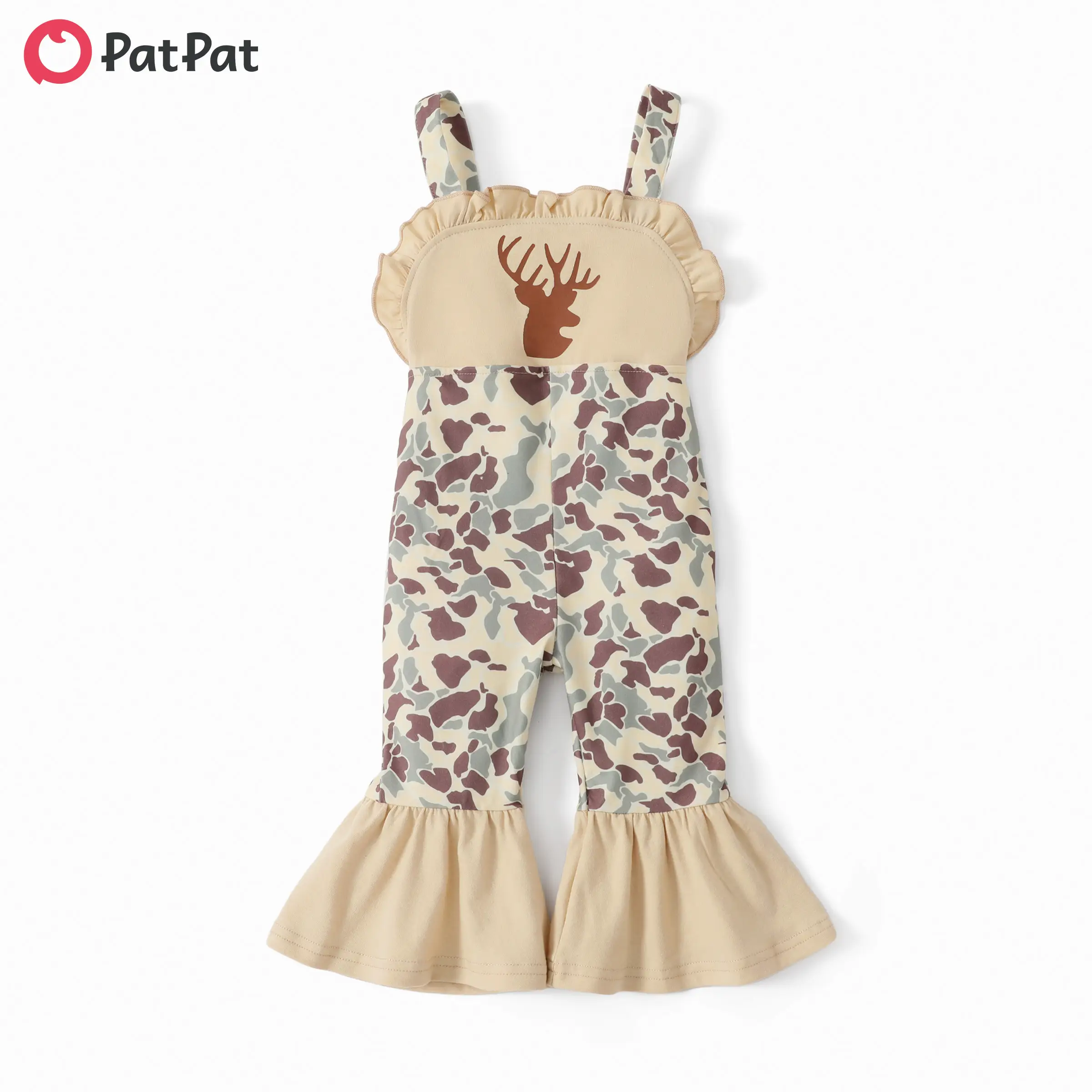 PatPat Baby Girls Camo Deer Printed Overall Pants