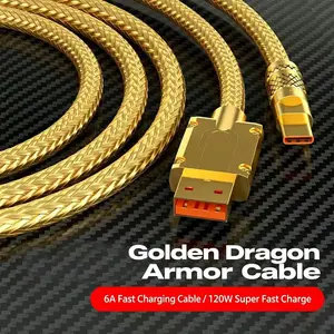 NEW fast-charging USB Type-C data cable with indicator light, 100 cm in length, compatible with Samsung/Xiaomi/OPPO/Vivo, high-speed sync and charging, 120W fast-charging gold cable, an essential Mobile accessory for daily use.