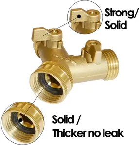 Brass Garden Hose Y Valve Water Garden Hose Splitter 2 Way Garden Hose Adapter 3/4" GHT Thread.