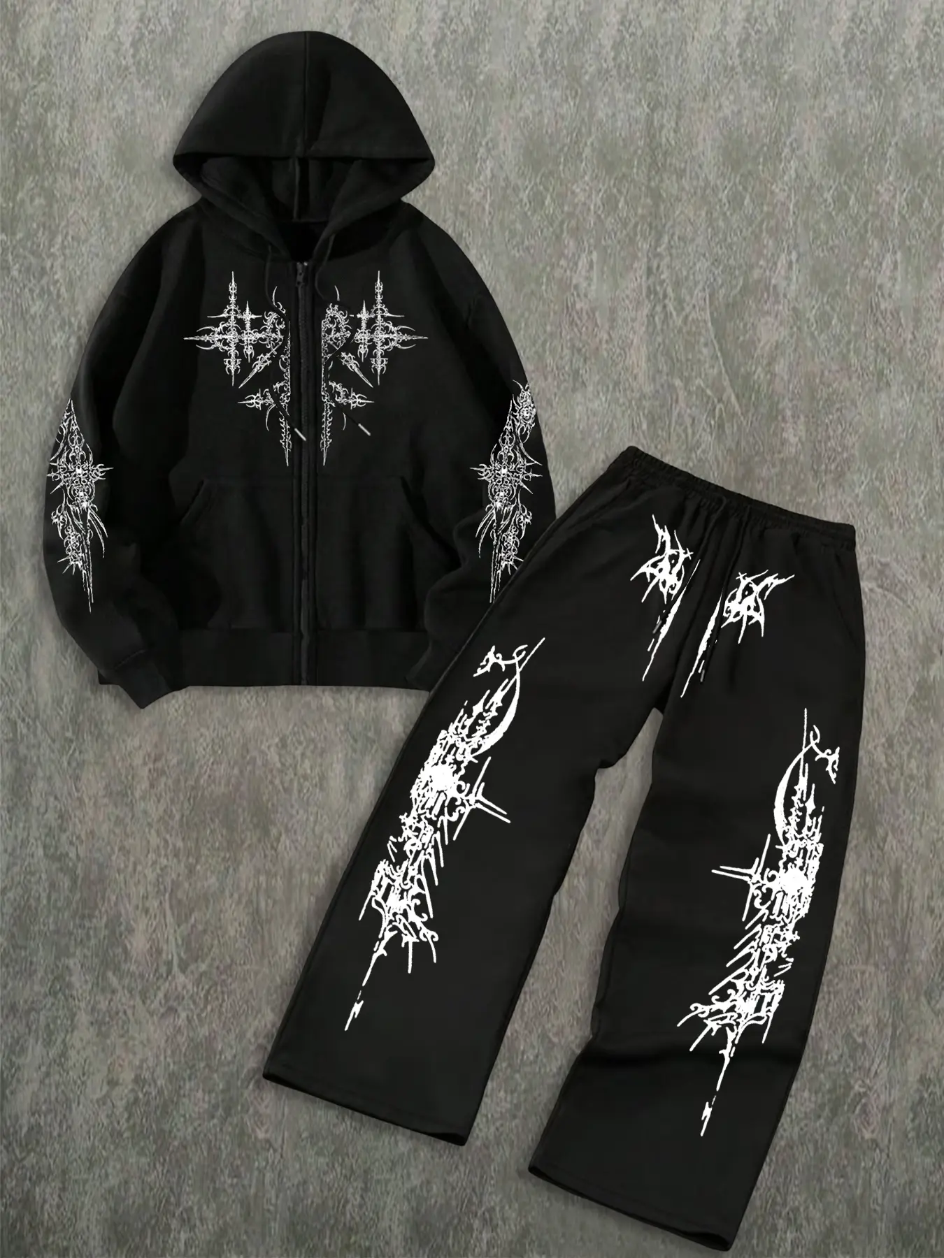 Men's Thick Hooded Sweatshirt + Sport Pants Set, Drawstring Design, Urban Fashion Style, Comfortable Casual Wear for Fall & Winter, Streetwear Tracksuit Set