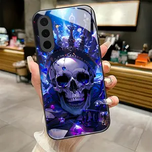 Skull Majesty  2D pattern Black Frame Glass Protective Phone Case suitable for Samsung Galaxy A36 A12 A13 A14 A15 A16 A23 A24 A25 A26 A32 A33 A34 A35 4G 5G new model Individual Design,Unique Phone Case，ideal holiday gift