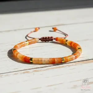 Sofia Natural Carnelian Bracelet Orange Stone Healing Crystal Barrel Gemstone Dainty Adjustable Gift for Her Him Minimalist Style - Citrine