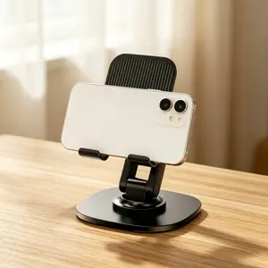 360° Rotatable Alloy Cell Phone Stand Adjustable Foldable Height Tablet Holder Universal Lazy Desktop Mount for  Desk Live Stream Gaming Travel Home & Office Use