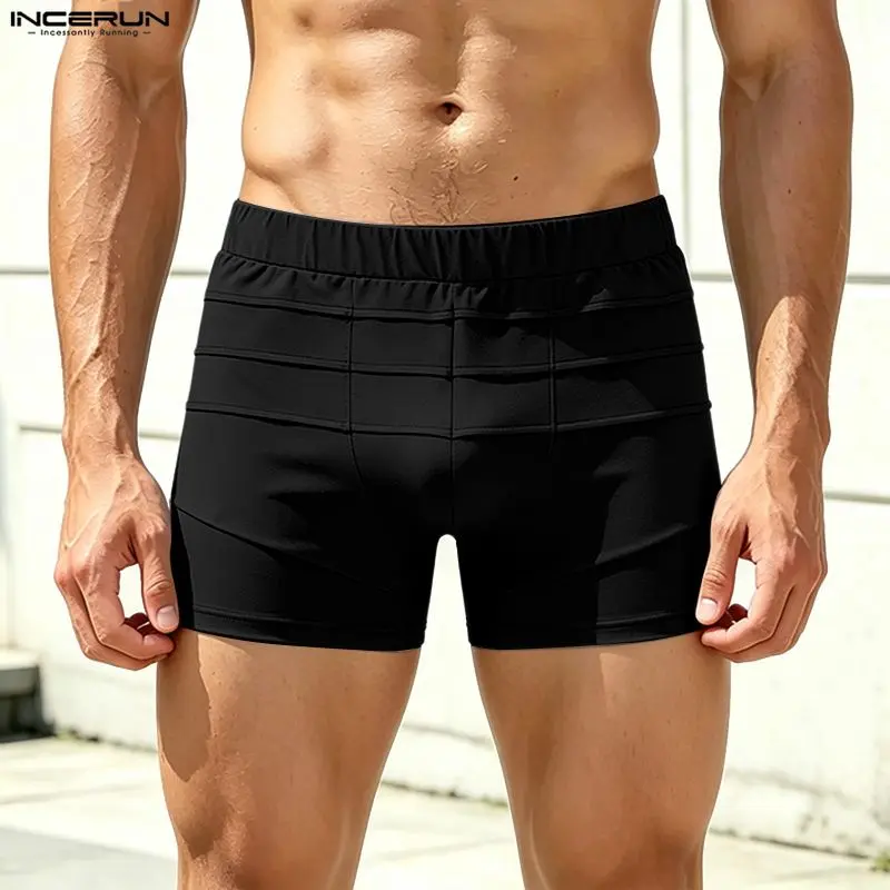 INCERUN Men's Techwear Ribbed Panel High-Stretch Compression Shorts - Body-Sculpting, Tight Fit, Sporty Chic Gym Trunks for Running/Soccer with S, Rave, Twist Features