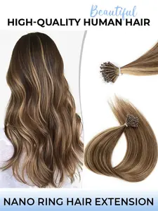 Nano Hair Extensions - Real Human Hair Black/Brown/Blonde/Highlight Nano Ring Hair Extensions with Nano Beads, Natural Looking Hair, Easy to Style, 12-20Inch, 30g 50 Strands/Pack Human Hair Highlights