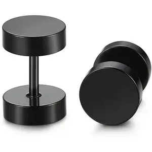 6-10mmBlack Screw Stud Earrings for Men Women Steel Cheater  Ear Plugs Gauges Illusion Tunnel