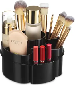 Masirs Small Rotating Makeup Organizer - Compact & Spacious Cosmetic Storage with 360° Smooth Rotation & Multiple Compartments for Vanity or Bathroom Counter - Black