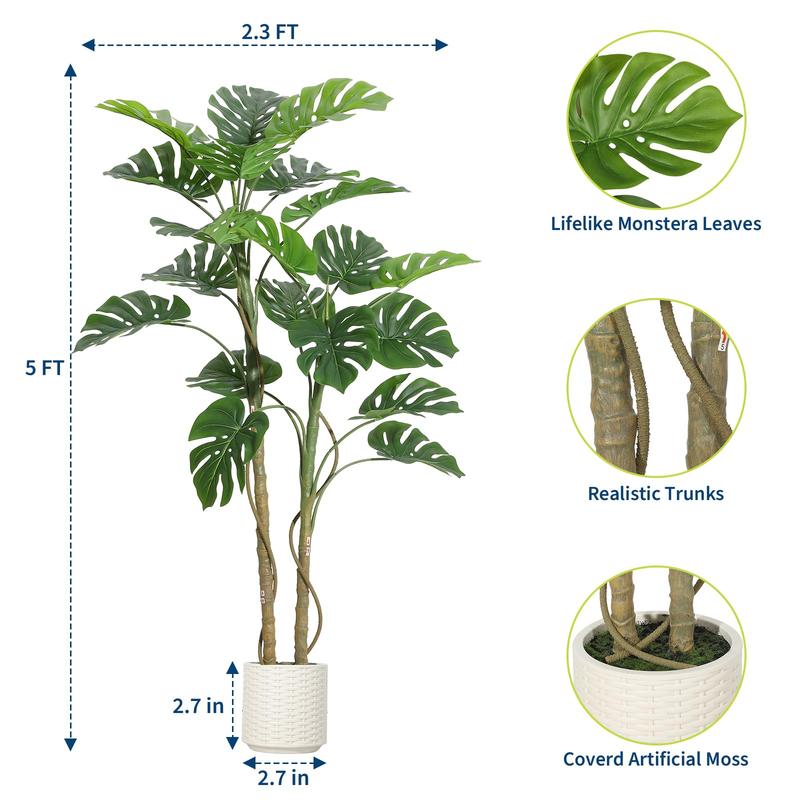 GARVEE 5FT Faux Monstera Plant for Indoor Home Decor - Tall Floor Plant Perfect for Living Room, Office, and Housewarming Gift