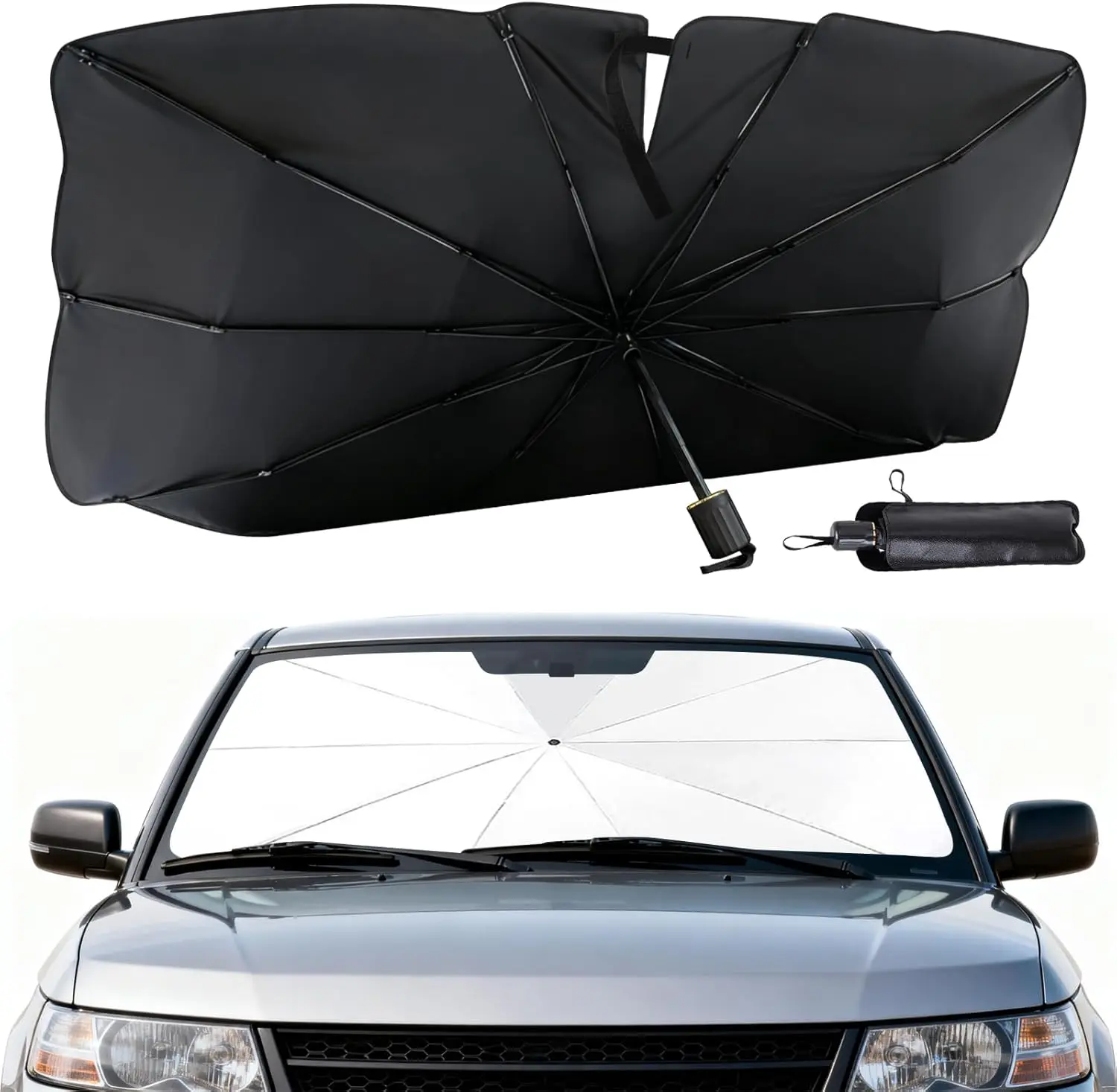 NN 2026 Upgraded Front Window Car Sunshade - 55x31.5 in Thickened Fabric Heat-Insulating Foldable Umbrella Sun Visor, Compact Portable, Heat-Blocking, Simple Setup, Ideal for Summer Travel/Camping, Fits Cars/SUVs