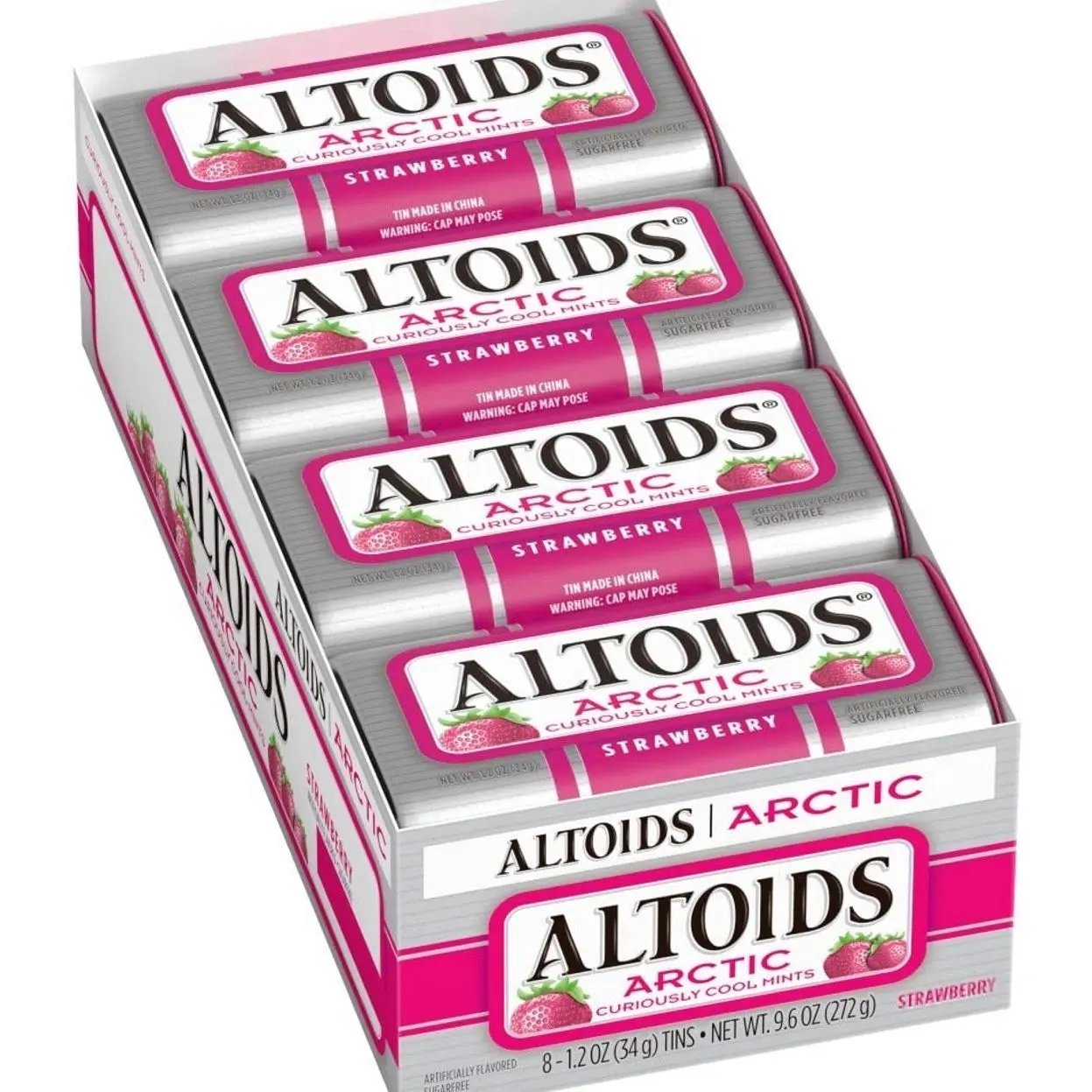 ALTOIDS Arctic Strawberry Breath Mints Hard Candy Bulk, 1.2 oz Tin (Pack of 8)