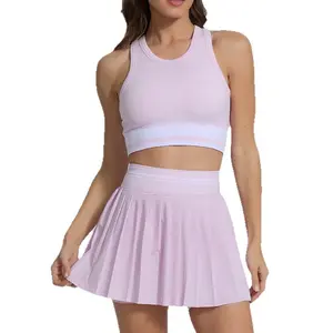 Women's Summer Breathable High-Waisted Athletic Skirt Set - Slimming, Anti-Exposure Yoga Two-Piece Outfit (Ideal for Ball Sports, Aerobics, Loungewear, and Casual Wear)