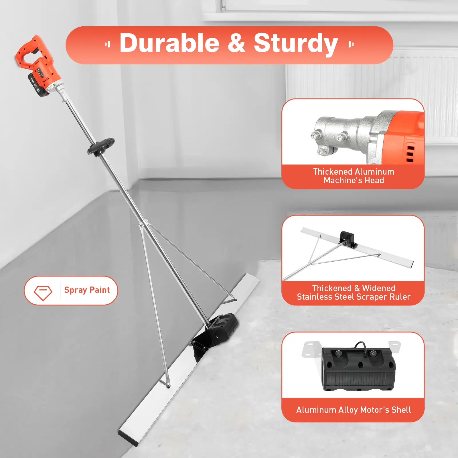 Cordless Concrete Vibratory Screed, 48W 3000-6000r/min Construction Equipment, 7500mA Battery, Aluminum Alloy Body, Auxiliary Handle for Concrete Surfaces Leveling & Pavement Construction,summerwins