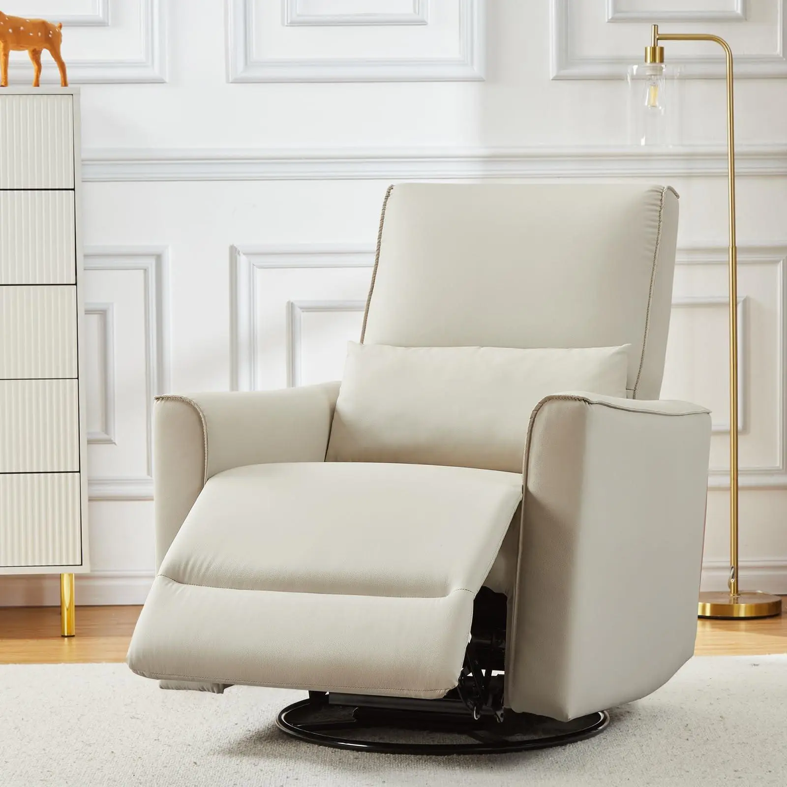 Garvee Manual Faux Leather Swivel Rocking Recliner Armchair - High Backrest, Padded Armrests, Lumbar Support, Full Recline, 350 lb and above Capacity, 36.6" d x 30.7" w x 38.6" h - Single Sofa for Living Room Decor, Nursery Relaxation