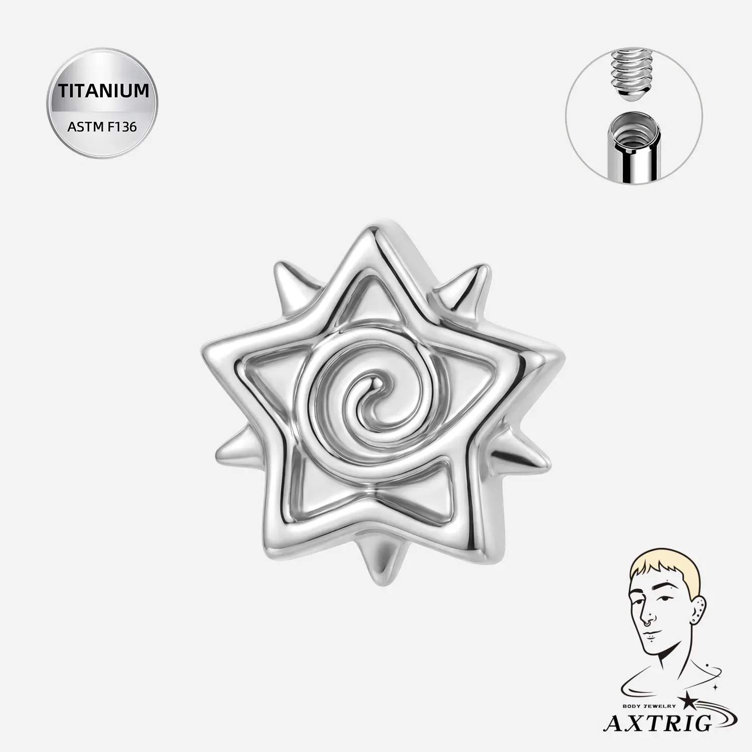 14G & 16G Titanium Spiral Star Dermal Top | Surface Piercing Jewelry