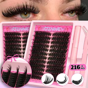 GROINNEYA Lash Clusters Kit Cat Lashes Longer Looking Eyelashes 216 Pcs Individual Lashes Kit with Lash Bond & Seal Cluster Eyelash Extensions Eyelash Clusters Kit DIY at Home, Individual Eyelashes Kit, Cosmetic, False Eyelash Extensions