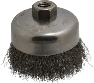 Weiler Abrasives 4" Diam 5/8-11 Threaded Arbor Steel Fill Cup Brush Crimped Wire, 0.0118" Wire Diam, 1-3/8" Trim, 9,000 Max RPM 93651