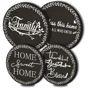 4 count Family Round Stove Burner Covers Set,2 Pieces 8 Inches and 2 count 10 Inches,Black Gas Stove Burner Covers,Electric Stove Burner Covers,Home Sweet Home Metal Stove Burner Cover Kits