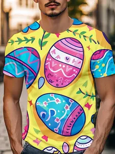 Bright Easter Egg Short Sleeve T-Shirt, American Dopamine Style, Skin-Friendly Breathable, Family Gathering