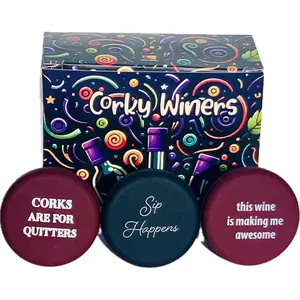 Funny   Stoppers - Leakproof Double Seal Design -  Glass Bottle Covers and Toppers - Easy to Use  Bottle Stopper for , Champagne & More (Pack of 3)