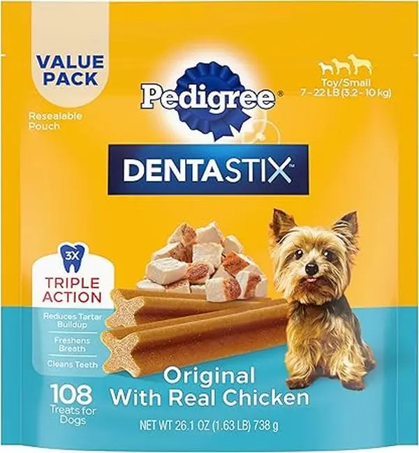 PEDIGREE DENTASTIX Toy/Small Dog Dental Treats – Original Flavor Dental Bones, 1.68 lb Value Pack (108 Treats)