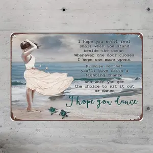 1pc "I Hope You Dance" Turtle Beach Wall Art Sign - Rustic Vintage Metal Frameless door/hanging Decoration with Turtles & Ocean Theme, 8x12 Inch Iron Signage for Coastal for home, Office, Garden Decor - Inspirational Sea Turtle Gift Idea