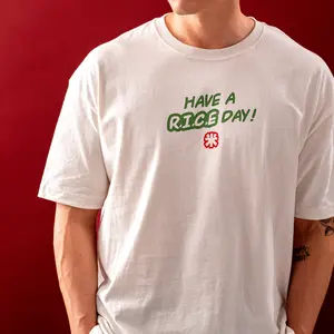 99Ranch Have A Rice Day T-Shirt S/M/L/XL 100% Cotton Fitted Short Sleeve Crew Neck Casual Tee - Good Vibes & Asian Flavor - Summer Wear
