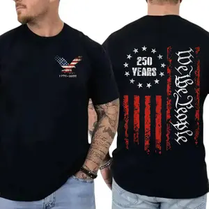 [100% Cotton] Menswear Classic Round Neck Shortsleeve T-Shirt, Patriotic Eagle-American Flag Graphic, 1776-2026 250th USA Independence Anniversary Tee, Made in USA, Casual Outdoor Top for Men, Ideal for July 4th-Memorial Day