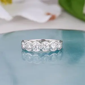 Half Bezel Setting Six Stones Anniversary Band