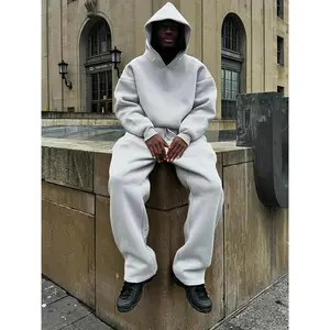 Men'S 2pcs Tracksuit Set Long Sleeve Solid Color Hoodie + Pants Set Sweatsuit Streetwear