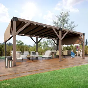 12 Ft x 20 Ft x 7.5 Ft Cedar Pergola Outdoor Wood Pergola with Canopy, Solid Structure Shelter for Deck, Garden, Backyard, and Lawn (Reddish-Brown)