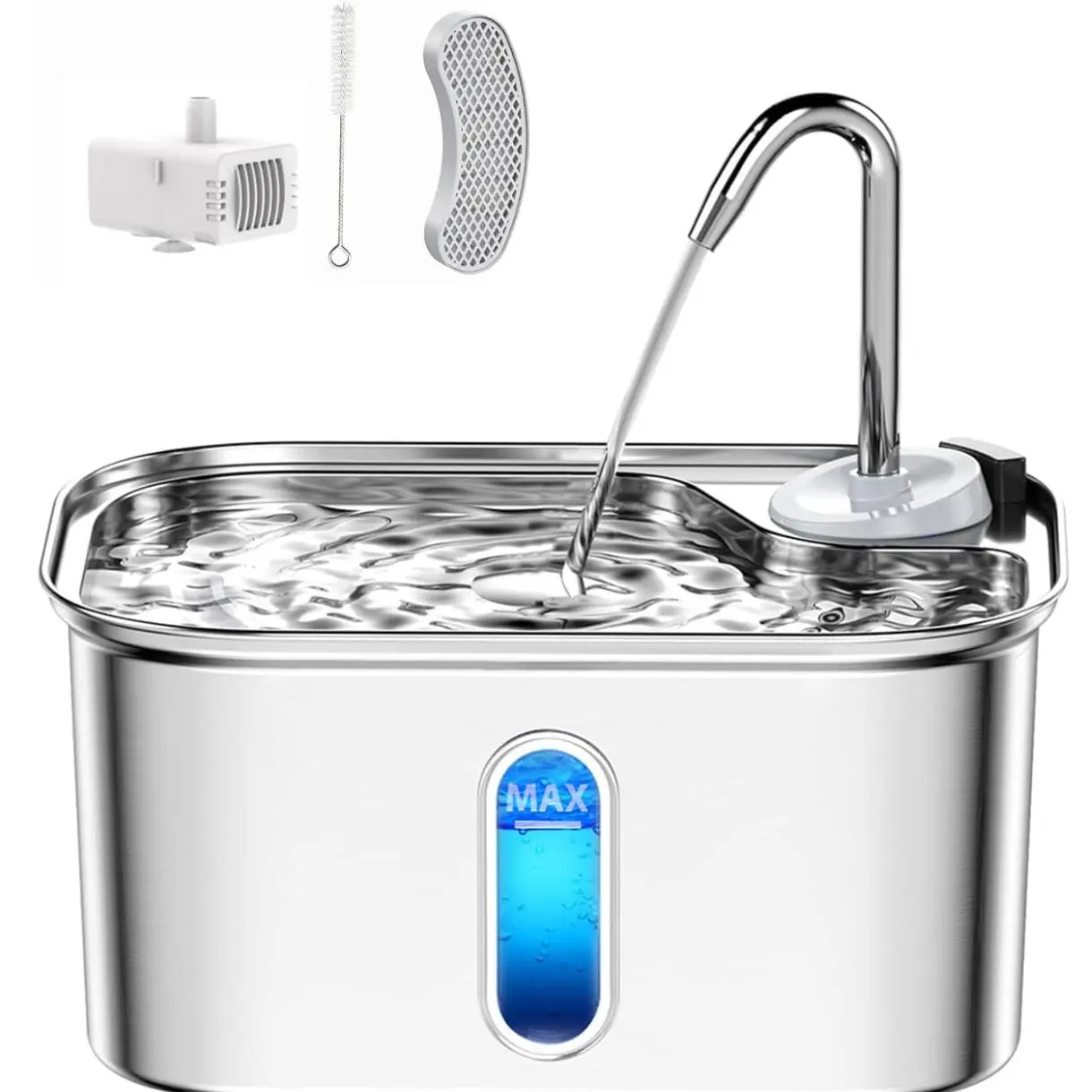 Cat Water Fountain Stainless Steel for Cats Indoor 2.5L 85oz by BPA-Free SUS304, Effective 6-Layer Filter Cat Fountain for Drinking 20dB Ultra Quiet Metal Pet Water Fountain (Fountain+1 Filter)
