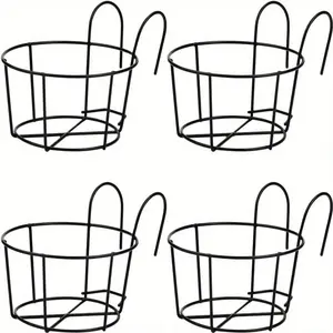 4 Fashionable Round Metal Hanging Planters, Perfect for Balcony Garden Indoor Decor, Stylish Flower Pots for Home Decoration, Hanging Plant Basket