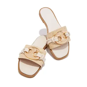 Ocean Kiss Flat Slip On Sandals - Bone