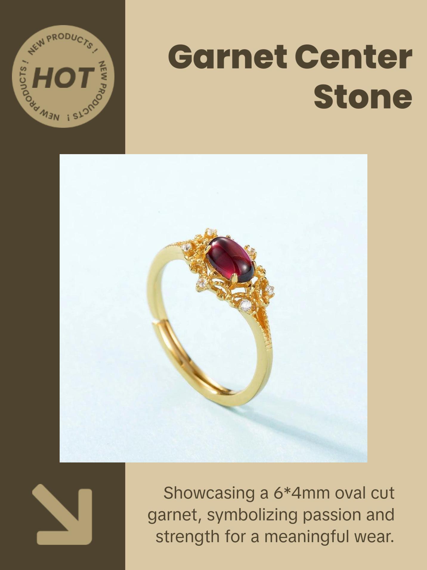 Garnet Oval Cut Vintage Style Adjustable Ring