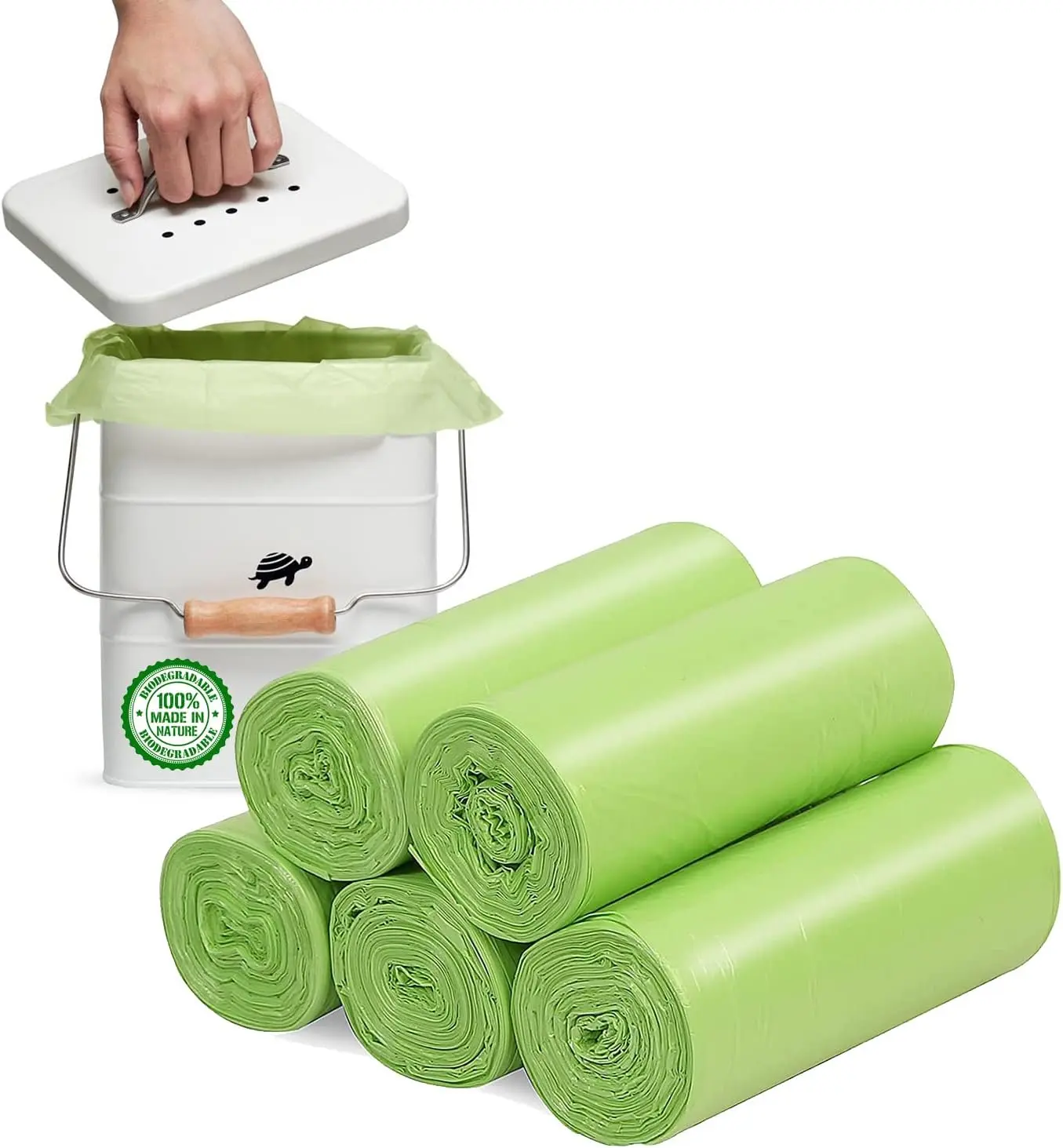 4-6 Gallon Small Trash Bags Biodegradable, 20 Liter Mini Compostable Strong Bathroom Garbage Bags with Tear & Leak Resistant, Recycling Eco-Friendly Trash Can Plastic Liner, Green, 100 Counts