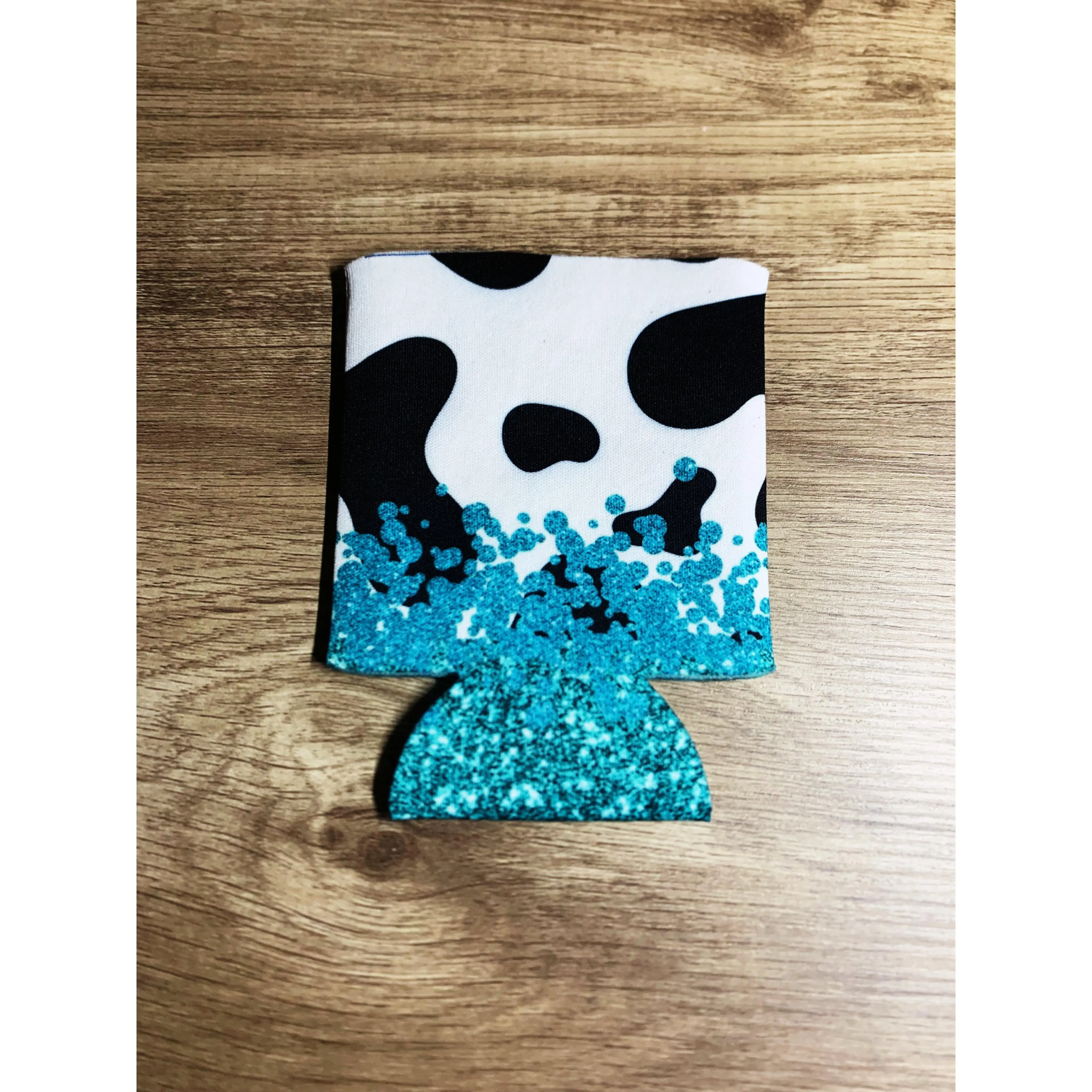 Cow Print Blue Glitter Koozie