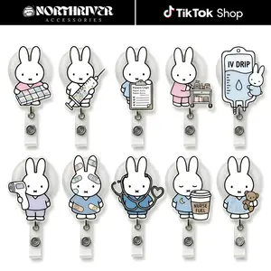 Bunny Nurse Badge Reel Retractable Acrylic Medical ID Holder For Hospital Nurses Doctors Nursing Students Medical Staff Uniform Professional Work Gift