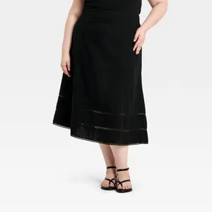 Women's Cutwork Midi Full Skirt - Universal Thread Black 22