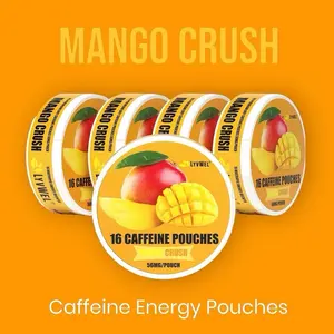 LYVWEL Mango Crash Energy Pouches 16 Premium Dry Caffeine Pouches 56mg Each Sugar Free Pre Workout Drink for Mental Clarity & Energy Healthy Beverage