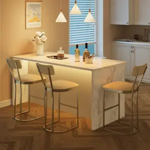 Gaomon Counter Height Bar Stools, Set of 2 Gold Armless Modern Pub Chairs with Upholstered Seats and Metal Legs for Home Bar, Kitchen Breakfast Nook