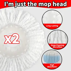 2pcs Spin Mop Replacement Head, 360° Microfiber Mops Refills, Easy Cleaning Round Shape, Standard Size, for Household Cleaning