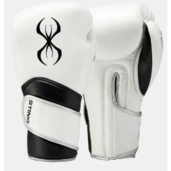 Sting Viper X Sparring Gloves - White with Black Accents, Black Straps, and Sole, Designed for Effective Fighting