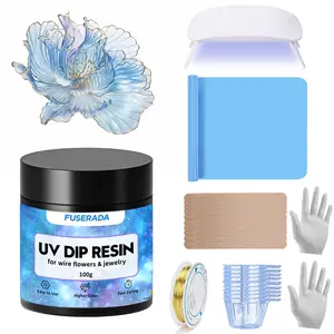 25PCS UV Dip Resin Kit for Wire Flowers Jewelry, 100g UV Dip Resin with Light Set, Crystal Clear Fast Curing Resin, Silicone Mat, UV Dip Epoxy Resin Jewelry Making Kit Supplies, DIY Art Crafts