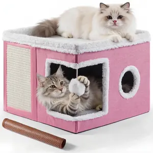 Cat Cave Bed – Indoor House with Scratch Pad