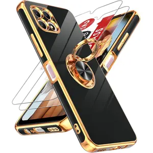 for Revvl 7 5G Case: (     ) with 2 Pack Tempered Glass Screen Protector and 360° Rotatable Ring Holder Magnetic Kickstand, Plating Rose Gold Edge Case, Black